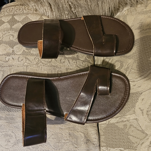 Zip Front Men's Brown Leather Anti-Slip Outdoor Sandals